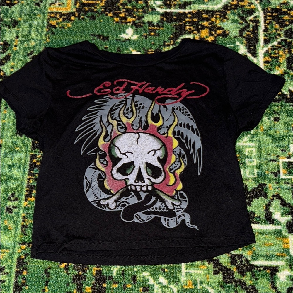 Ed Hardy Black Graphic Crop Top